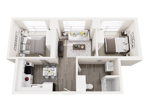 Floor plan for 2 beds, 1 bath, 675 sqft